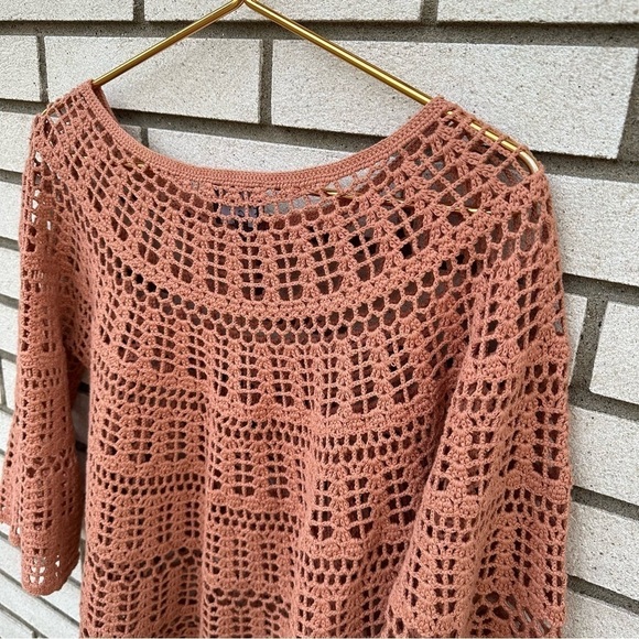 Leo & Sage Chai Peach Crochet Bell Sleeve Pullover Sweater Boho 100% Cotton Sz S - Picture 9 of 9